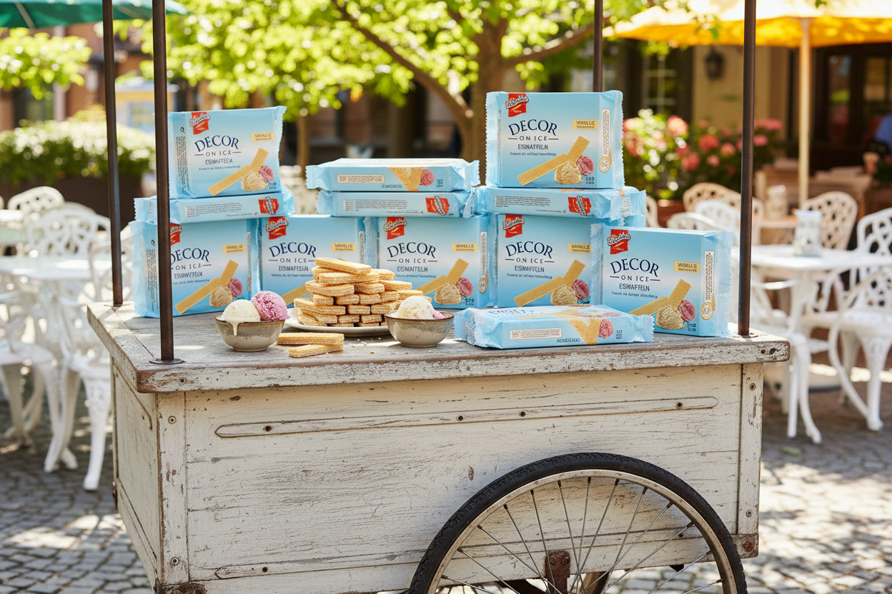 10 pacchetti De Beukelaer sul carrettino gelati
