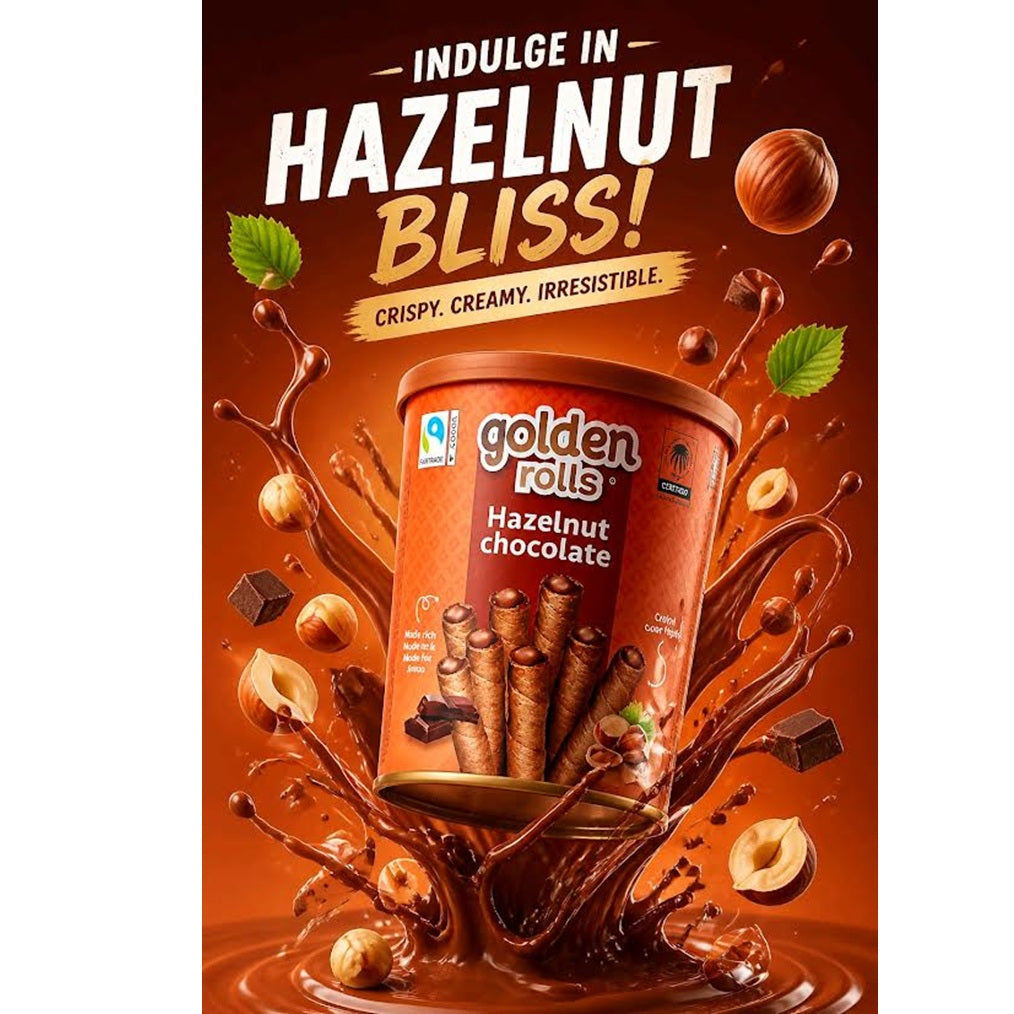 Goldene Waffelröllchen  – Haselnuss-Schokoladen-Waffelröllchen 300 g