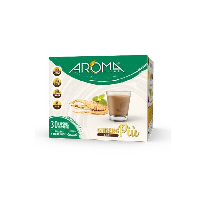 30 laktosefreie Ginseng Light Kaffeekapseln, Aroma Light, kompatibel mit Lavazza A Modo Mio.