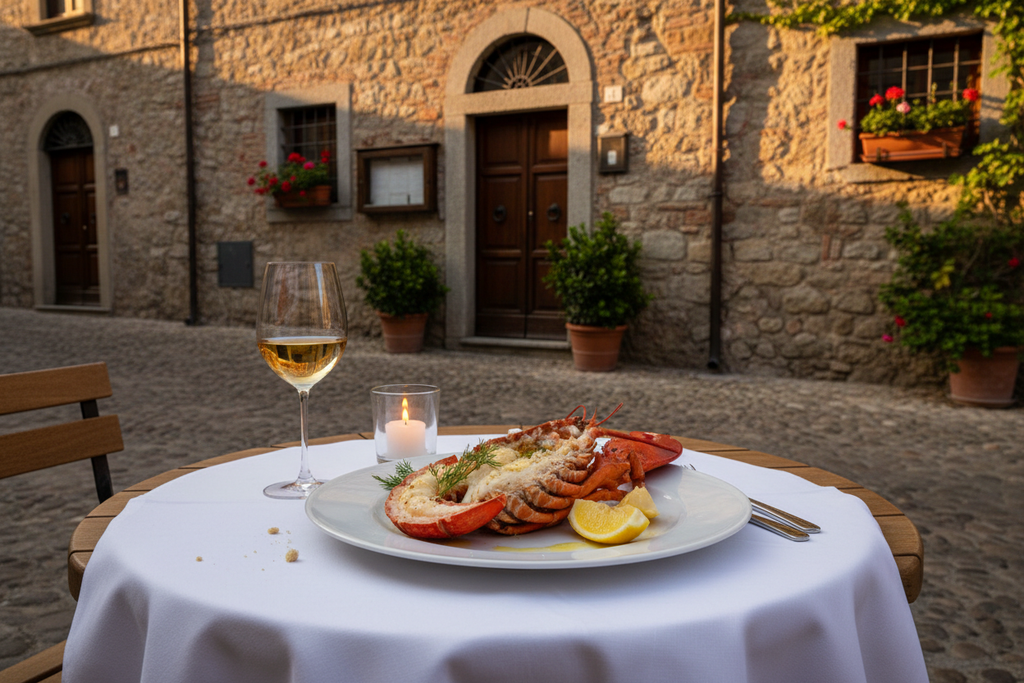 Astice su tavolino strada vecchia ristorante italiano