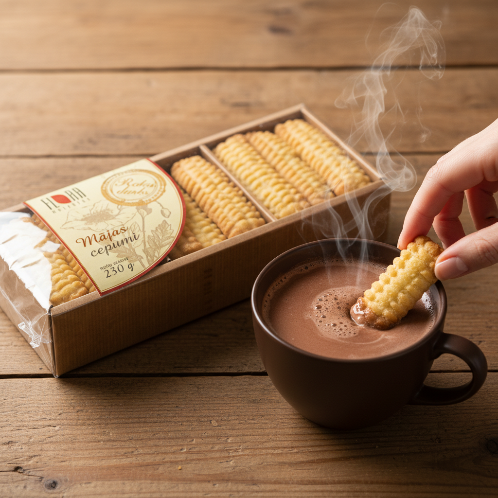 Biscotti Majas cepumi con tazza di cioccolata calda