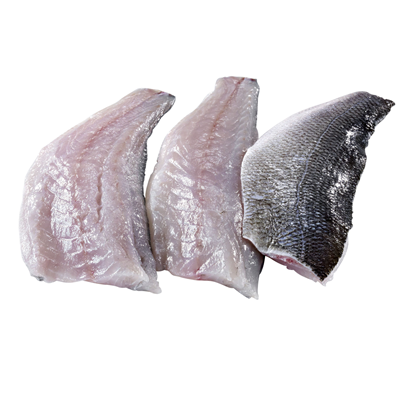 Wolfsbarschfilet mit Haut 120 - 150 g - Branzino IQF Tiefgefroren 1 kg.