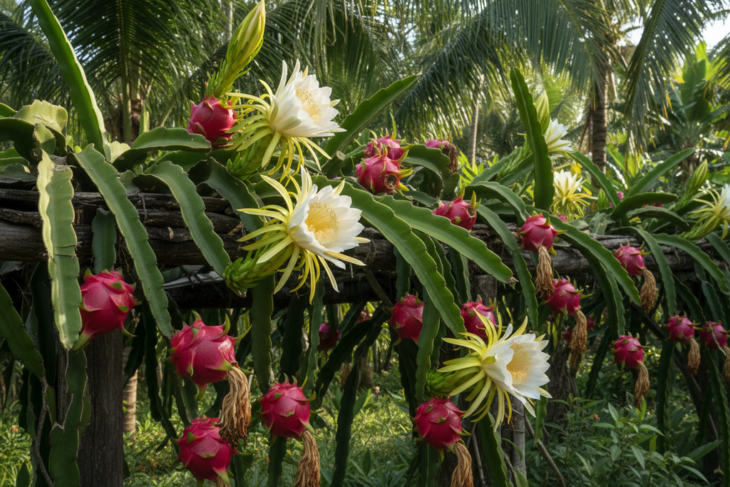 Drachenfrucht in natura con fiori