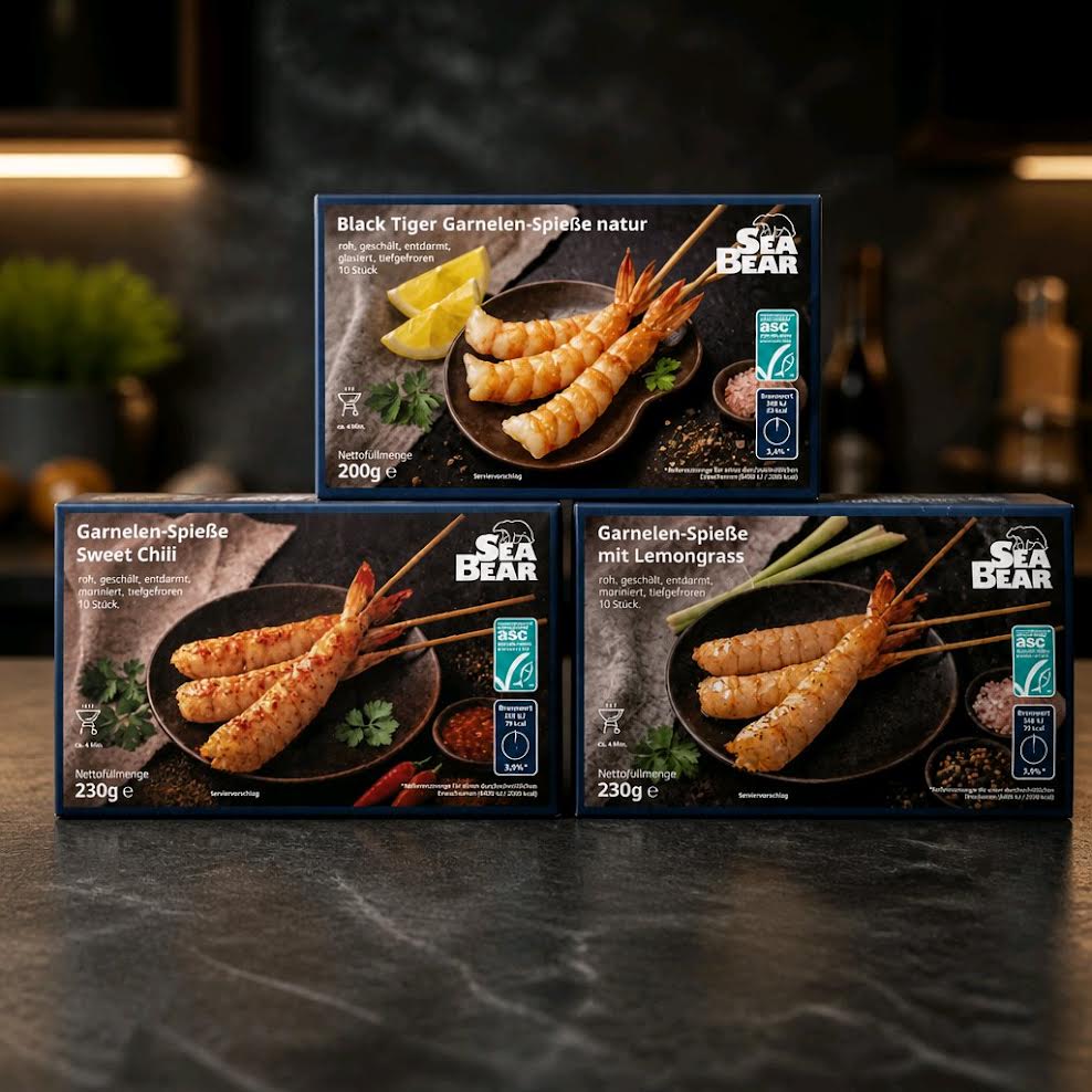 SEA BEAR Garnelen-Spieße Natur 200gr./ Sweet Chili 230 gr./ Lemongrass 230 gr.