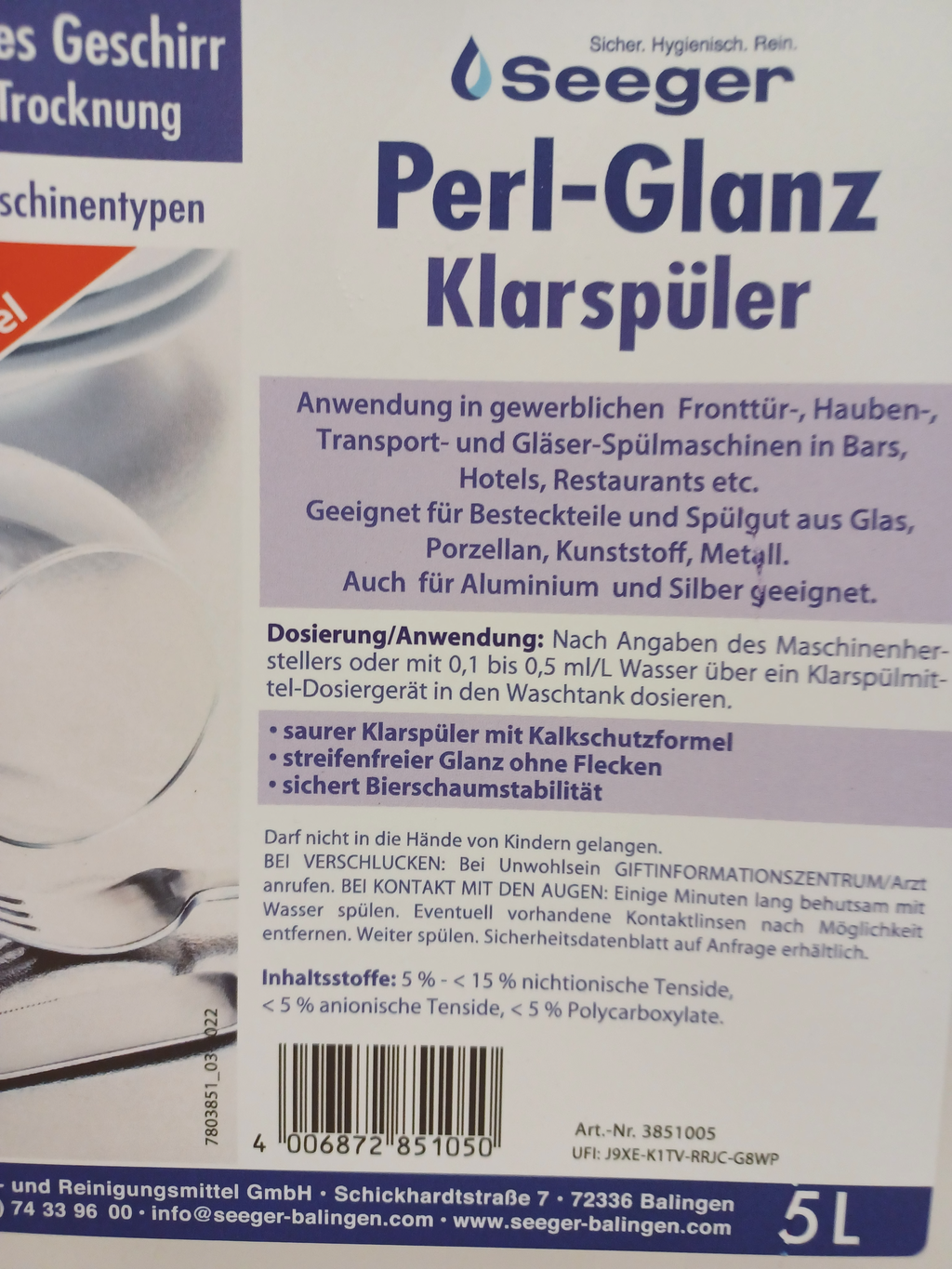 Perl-Glanz Klarspüler von Seeger 5 lt.