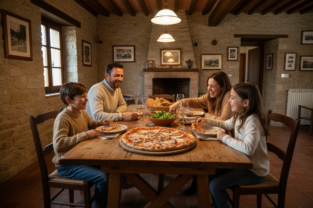 Lifestyle famiglia pizza tonno e cipolla