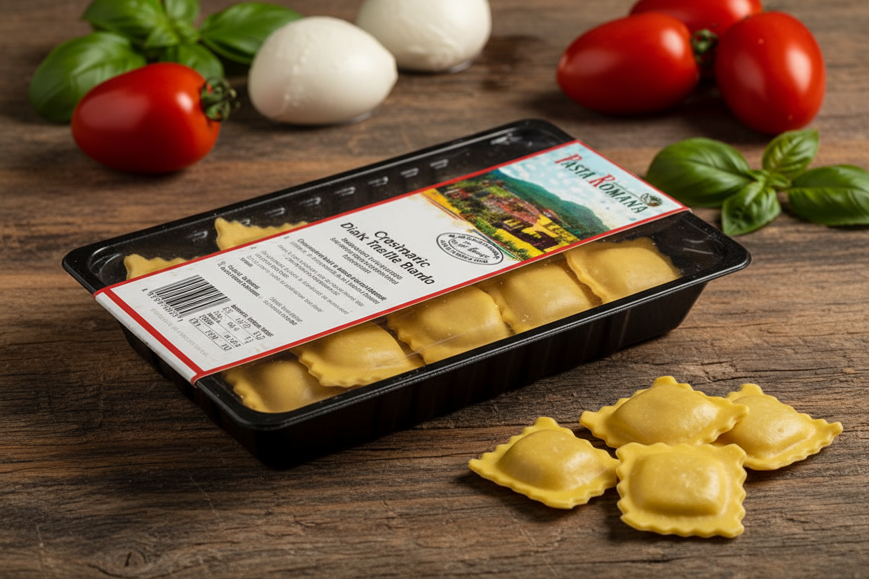 Pasta Romana Ravioli Tom.Moz. - Confezione con ravioli quadrati