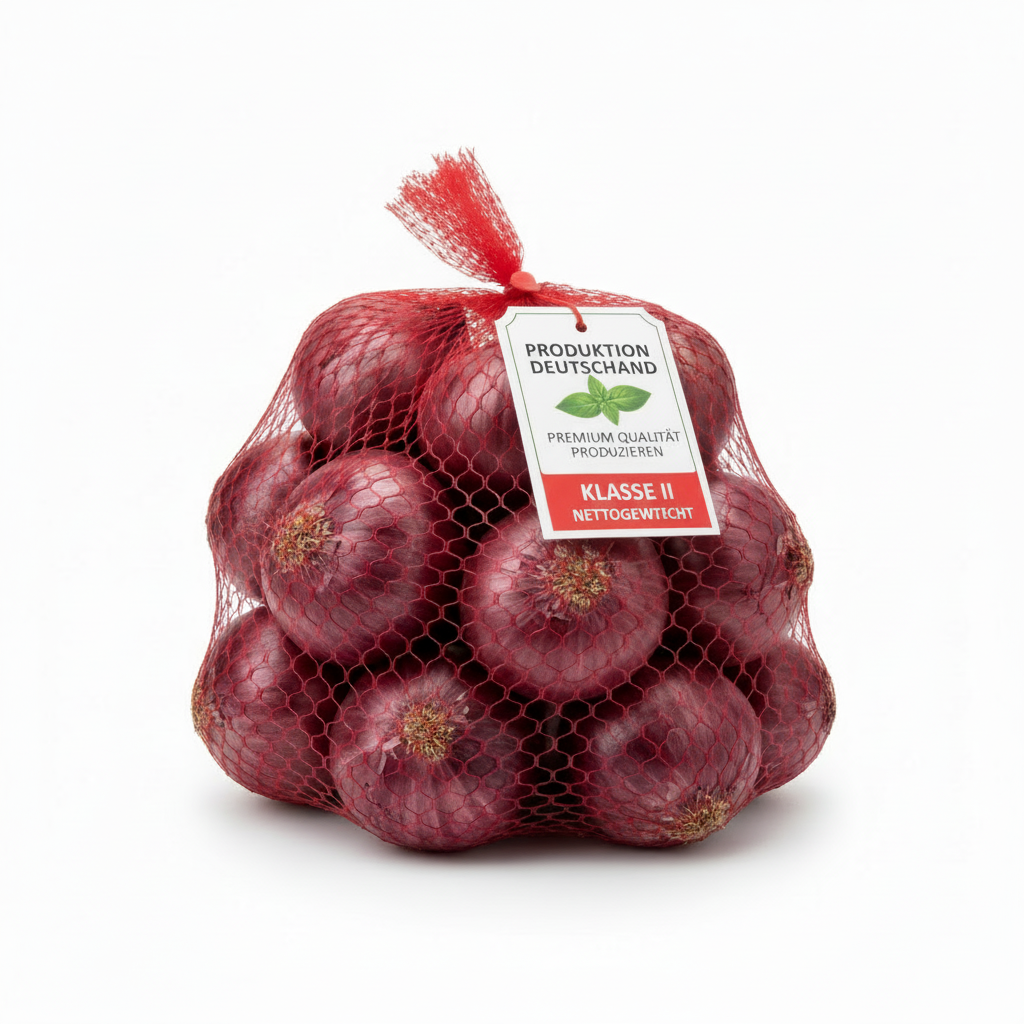Sacco a rete rosso con cipolle rosse 5kg DE Klasse II