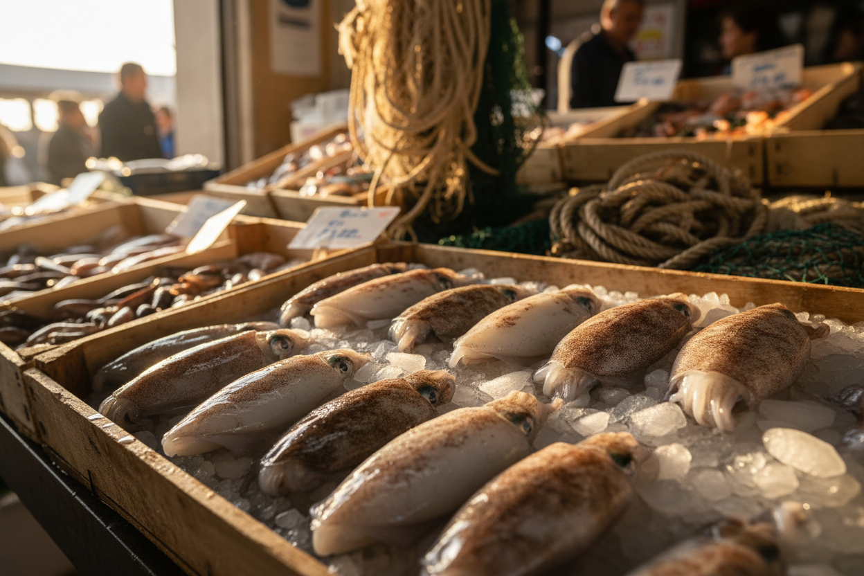 Seppie fresche al mercato del pesce