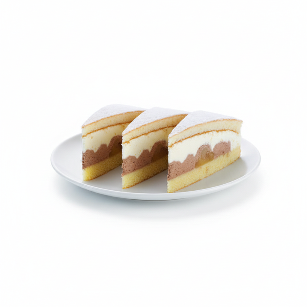 Tre porzioni di torta su piattino